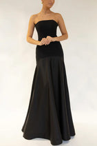 Timeless Elegance Satin Patchwork Strapless Flare Gown Maxi Dress Nav Image 9