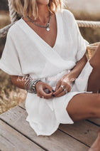 Breezy Retreat Cotton Linen Blend Pocketed Belt Kimono Mini Dress Nav Image 5