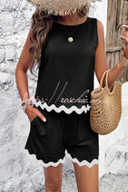 Casual Wavy Edge Buttoned Elastic Waist Shorts Set Nav Image 13
