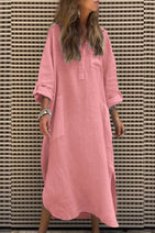 Solid Color Casual Button Pockets Irregular Hem Maxi Dress Nav Image 3
