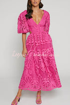 Solid Color V neck Hollow Lace Waistless Sexy Maxi Dress Nav Image 5