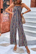 Ethnic Style Unique Printed Suspenders Casual Wide-leg Jumpsuit Nav Image 4