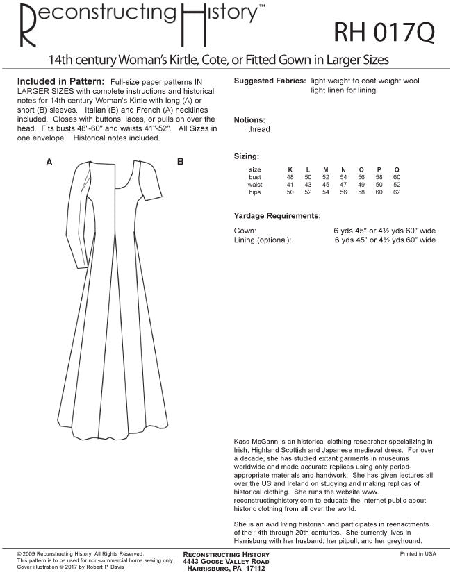 RH017 — 14th century Women's Kirtle or Cotehardie or Medieval Dress se ...