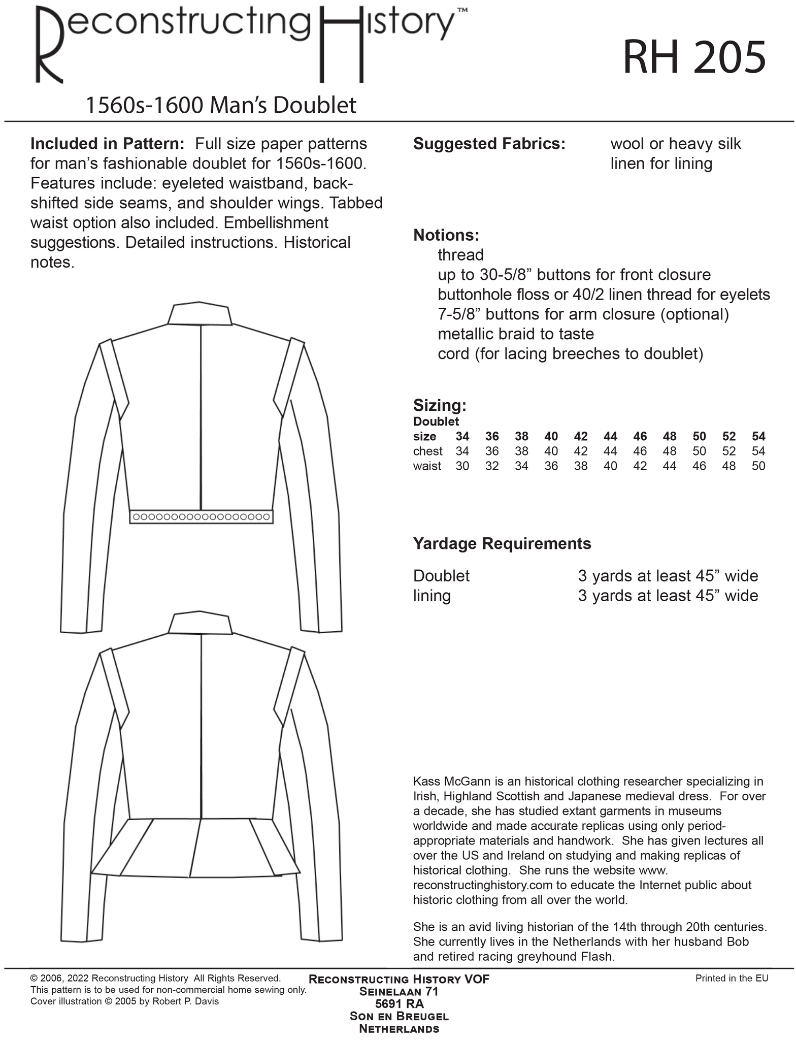 RH205 — 1570s-1600 Elizabethan Doublet sewing pattern – Reconstructing ...