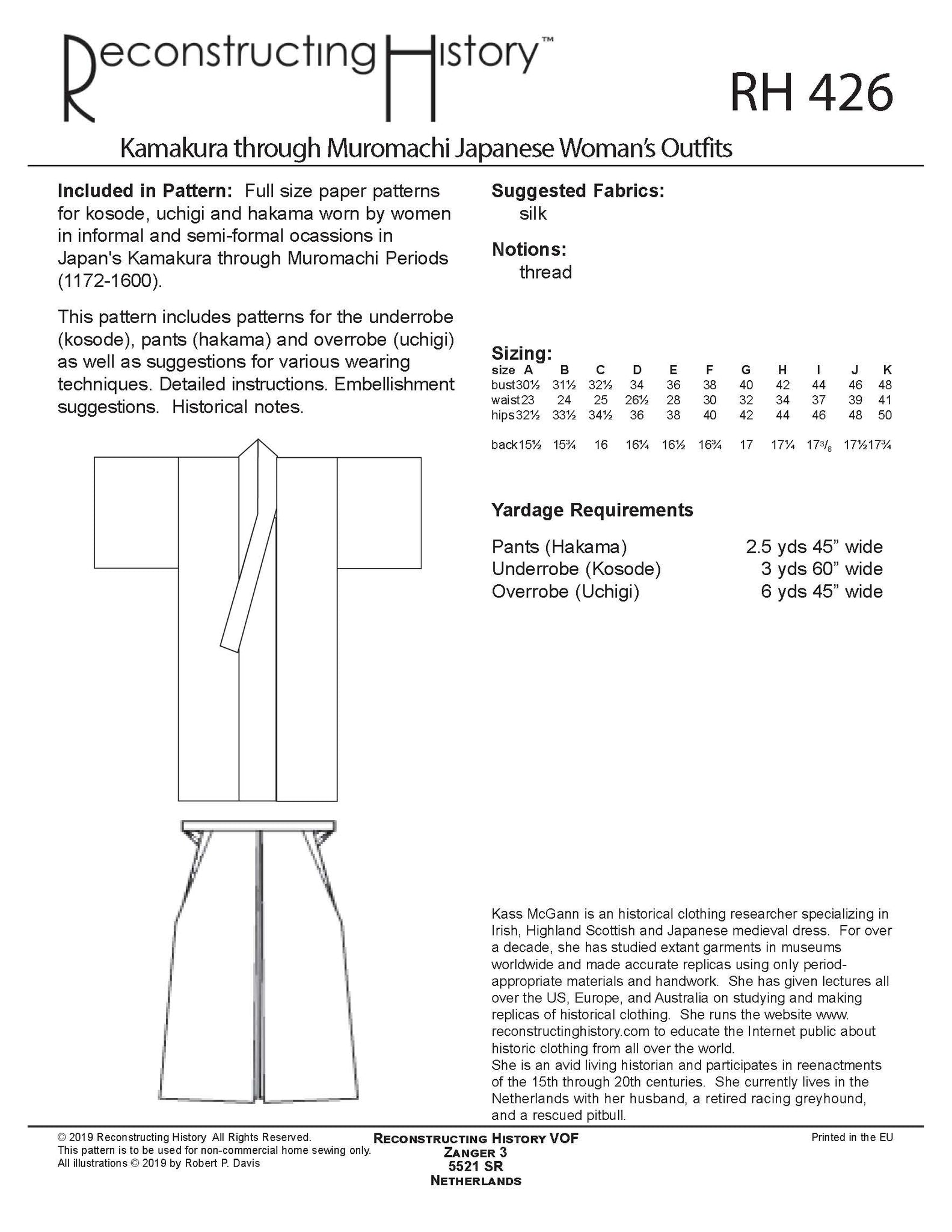 RH426 — Kamakura through Muromachi Japanese Ladies' Outfit sewing patt ...