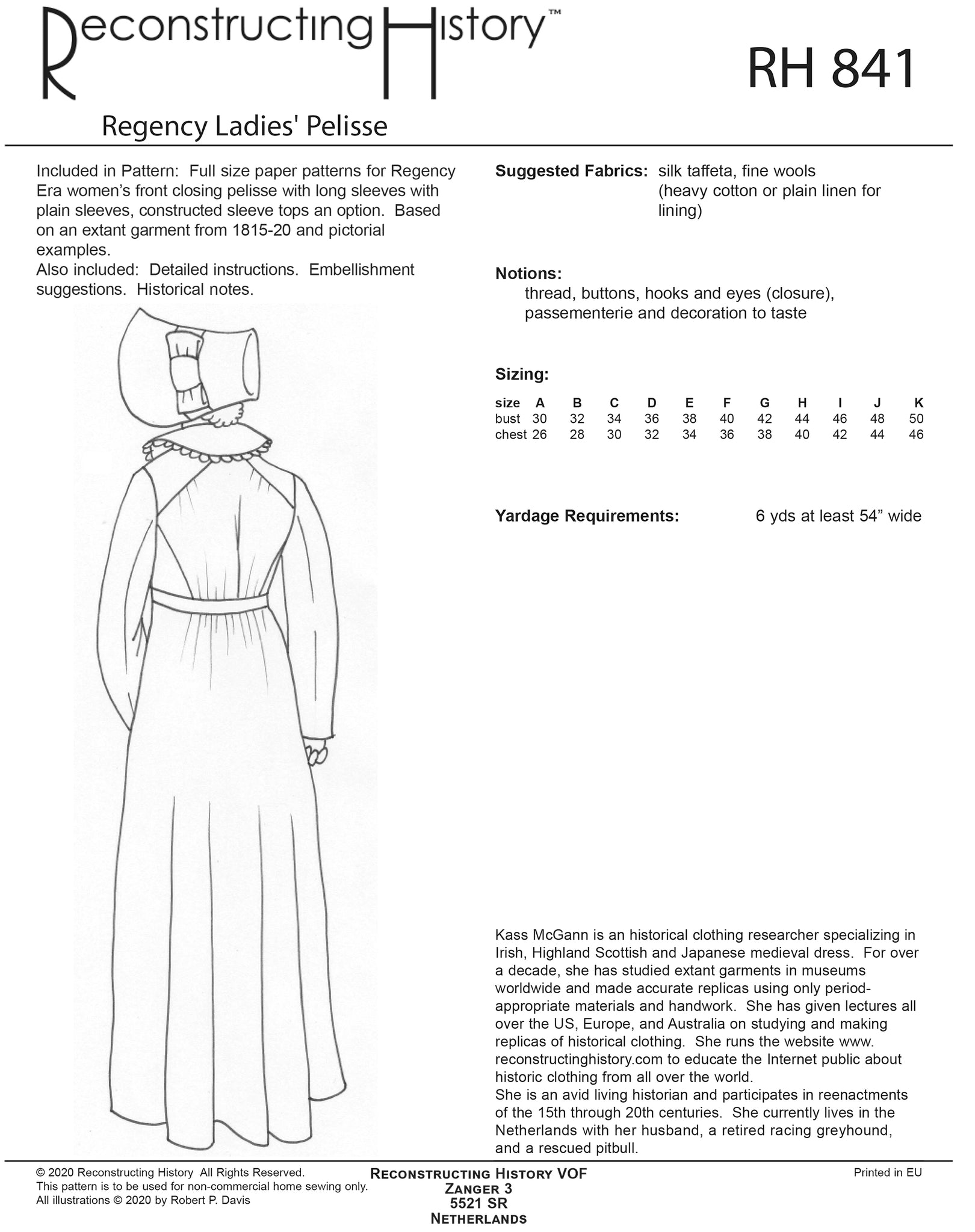 RH841 — Regency Ladies' Pelisse circa 1815-20 sewing pattern ...