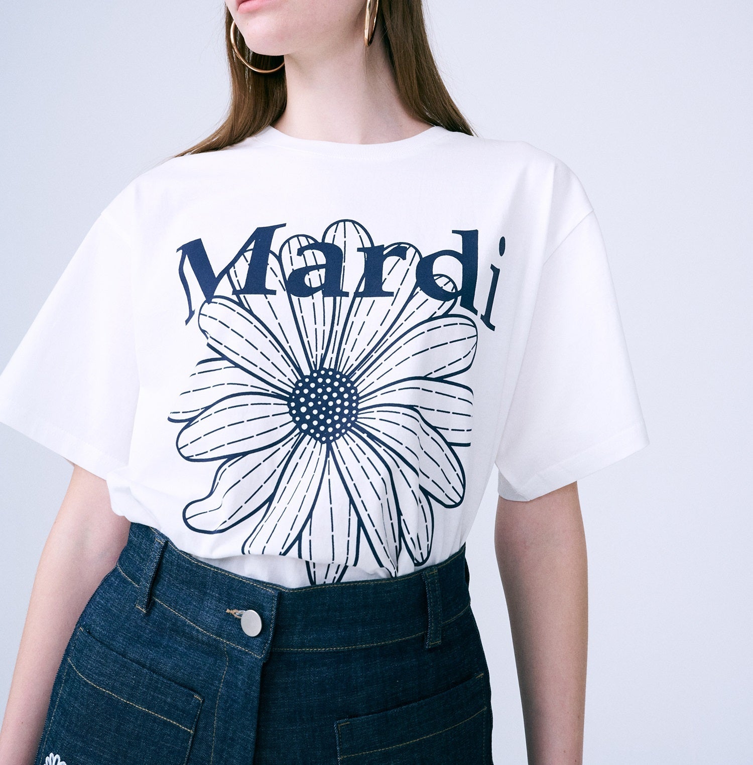 MARDI MERCREDI] CROPPED TSHIRT FLOWERMARDI BLOSSOM_WHITE NAVY