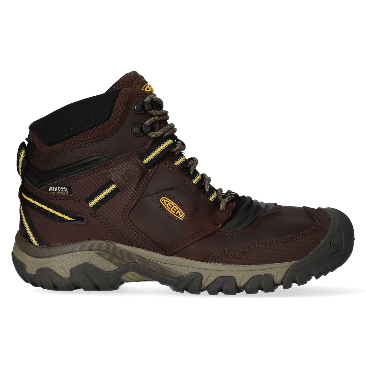 Keen Ridge Flex Mid Heren Wandelschoenen Coffee Bean/Keen Yellow | Bruin | Leer | Maat 46 | K1026614