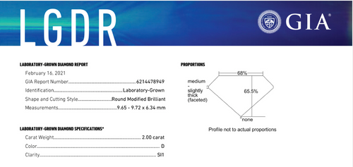 lab grown diamonds sample certificate by GIA