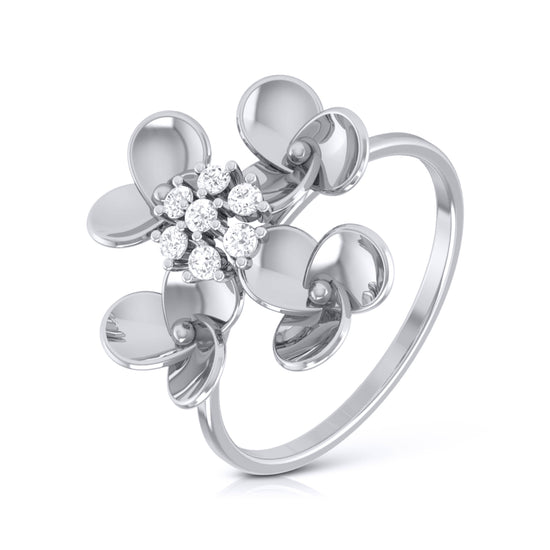 1/7 Cttw Flower Diamond Ring in 10K White Gold