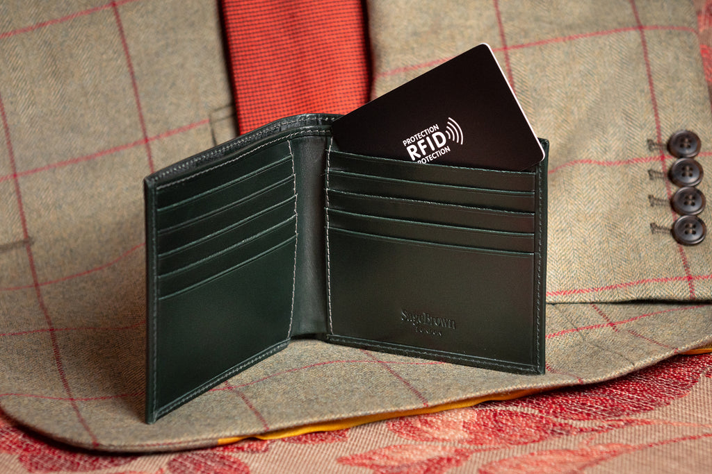 Bridle hide wallet with RFID protection