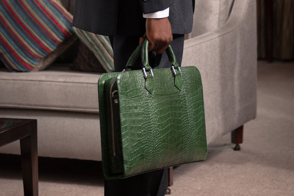 Trinity briefcase, green croc