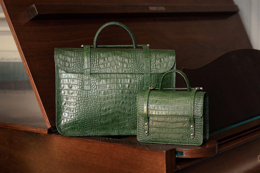 Leather music bags, green croc