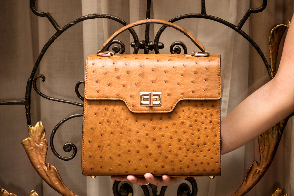Ostrich leather bag, tan