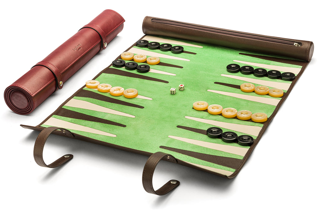 Leather backgammon roll