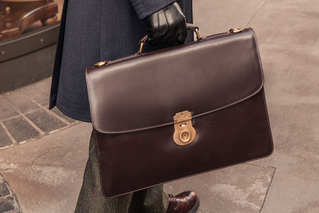 Bridle leather Harvard briefcase, brown bridle hide
