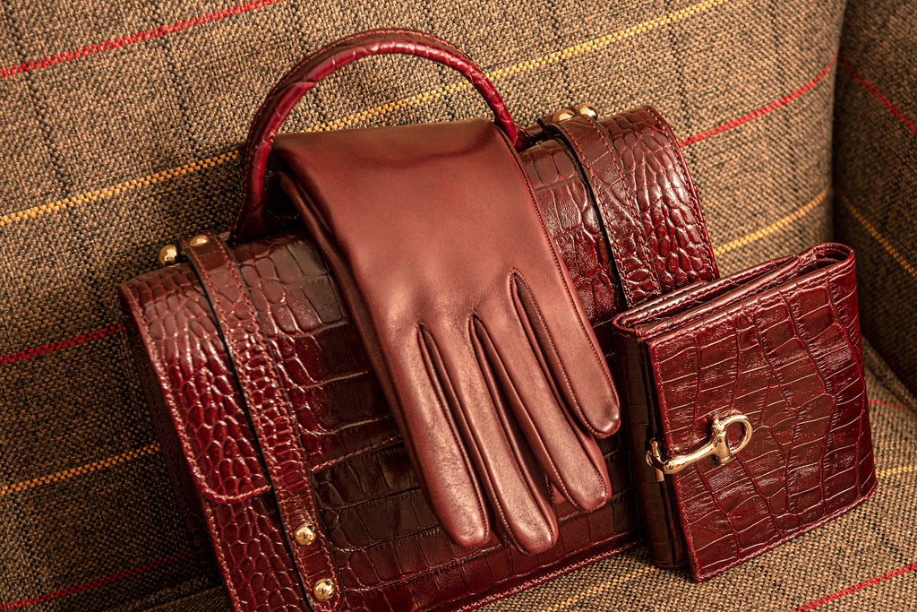 Women's cashmere lined leather gloves, burgundy