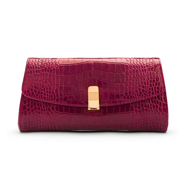 Melanie Clutch Bag, Pink Croc