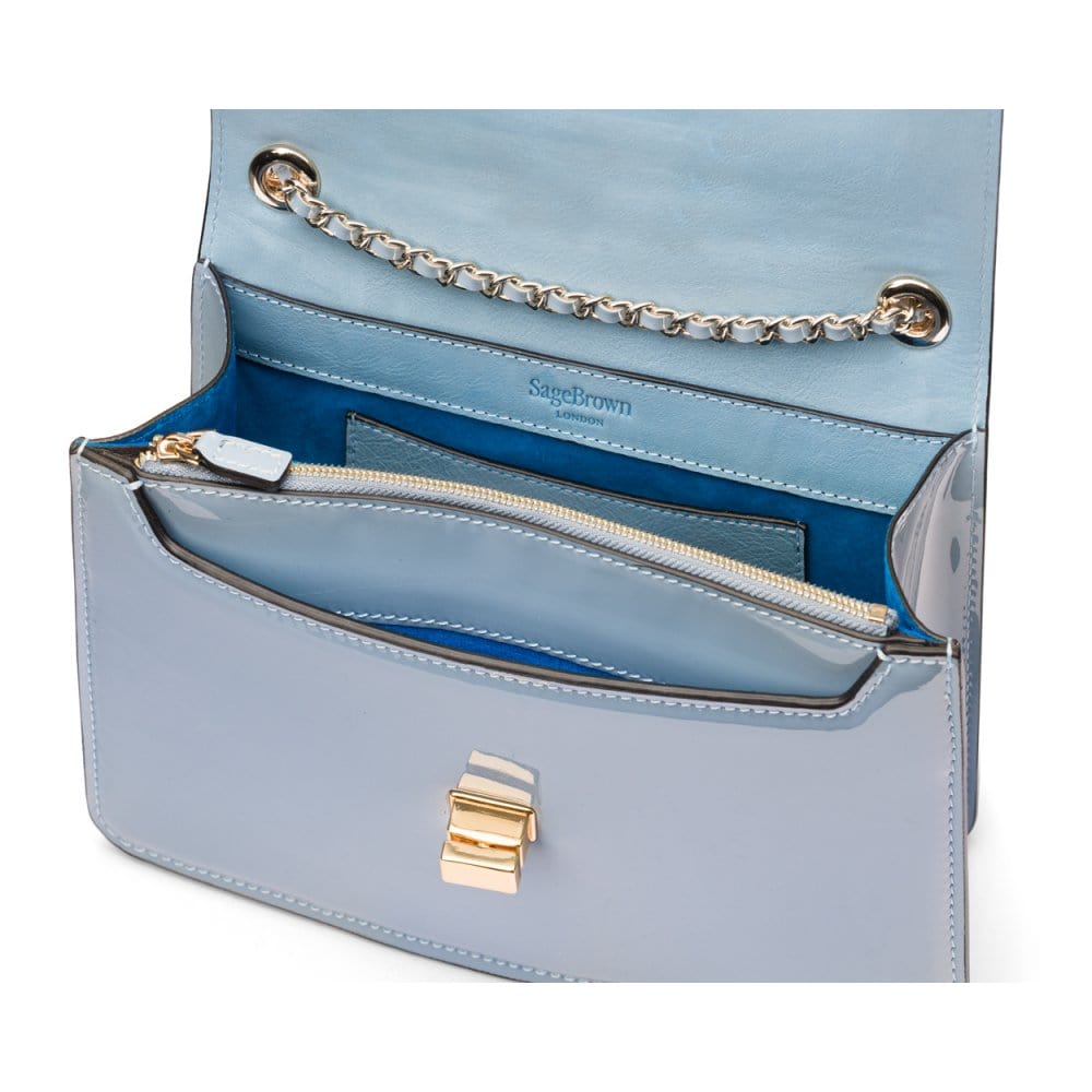 Leather Chain Bag, Blue Patent | Shoulder Bags | SageBrown