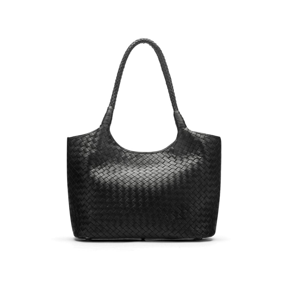 Leather Shoulder Bag, Black | Woven Bag | SageBrown