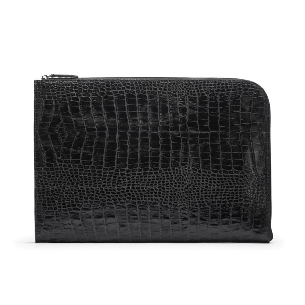 Leather A4 Portfolio With Zip, Black Croc | Document Folders | SageBrown