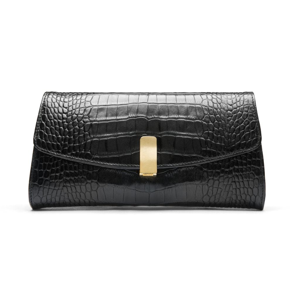 Leather Clutch Bag, Black Croc | Clutch Bags | SageBrown