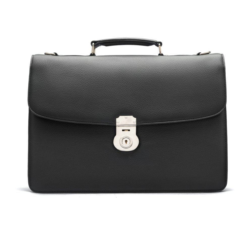 Leather Briefcase, Black Pebble Grain | Briefcases | SageBrown