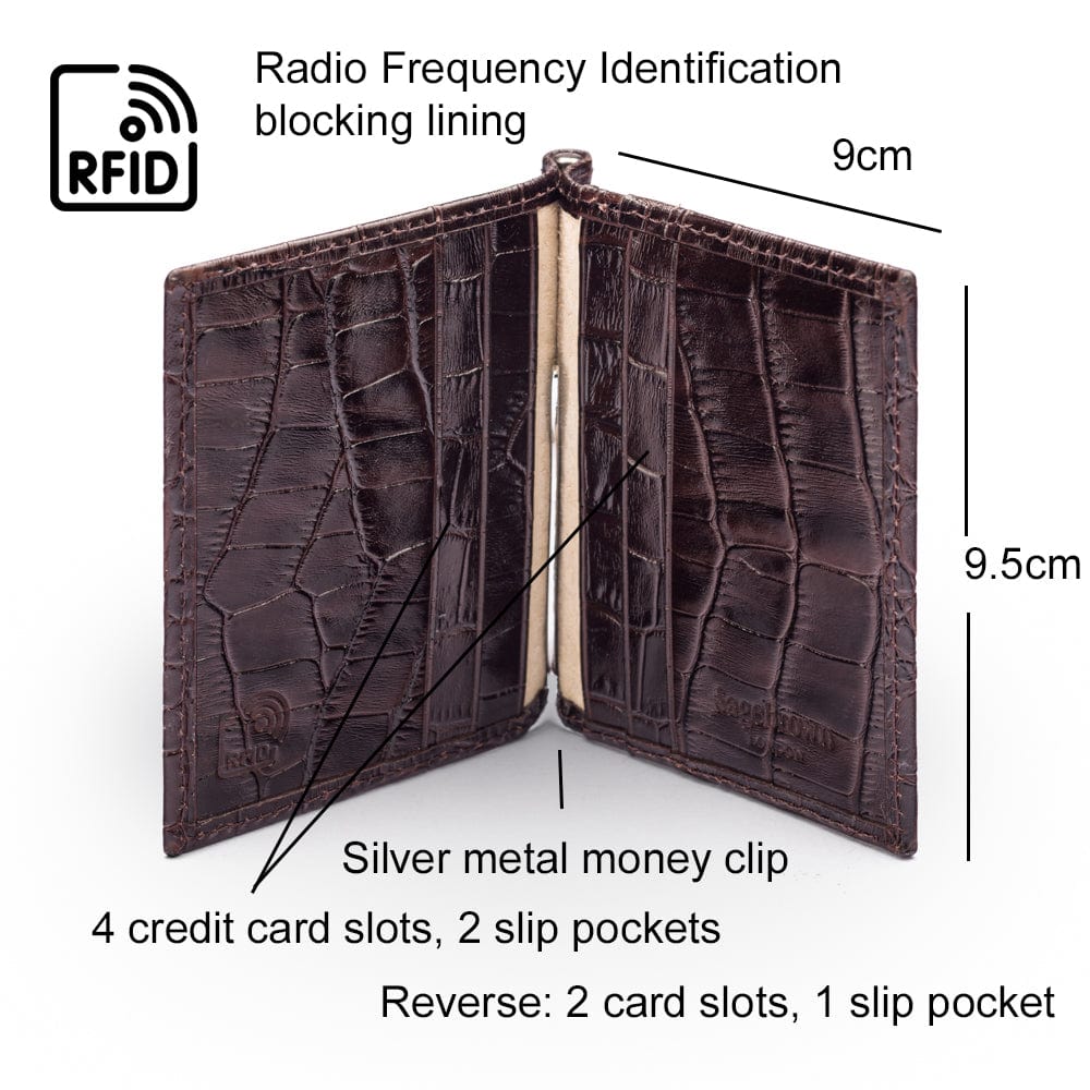 RFID Money Clip Wallet - Brown Croc