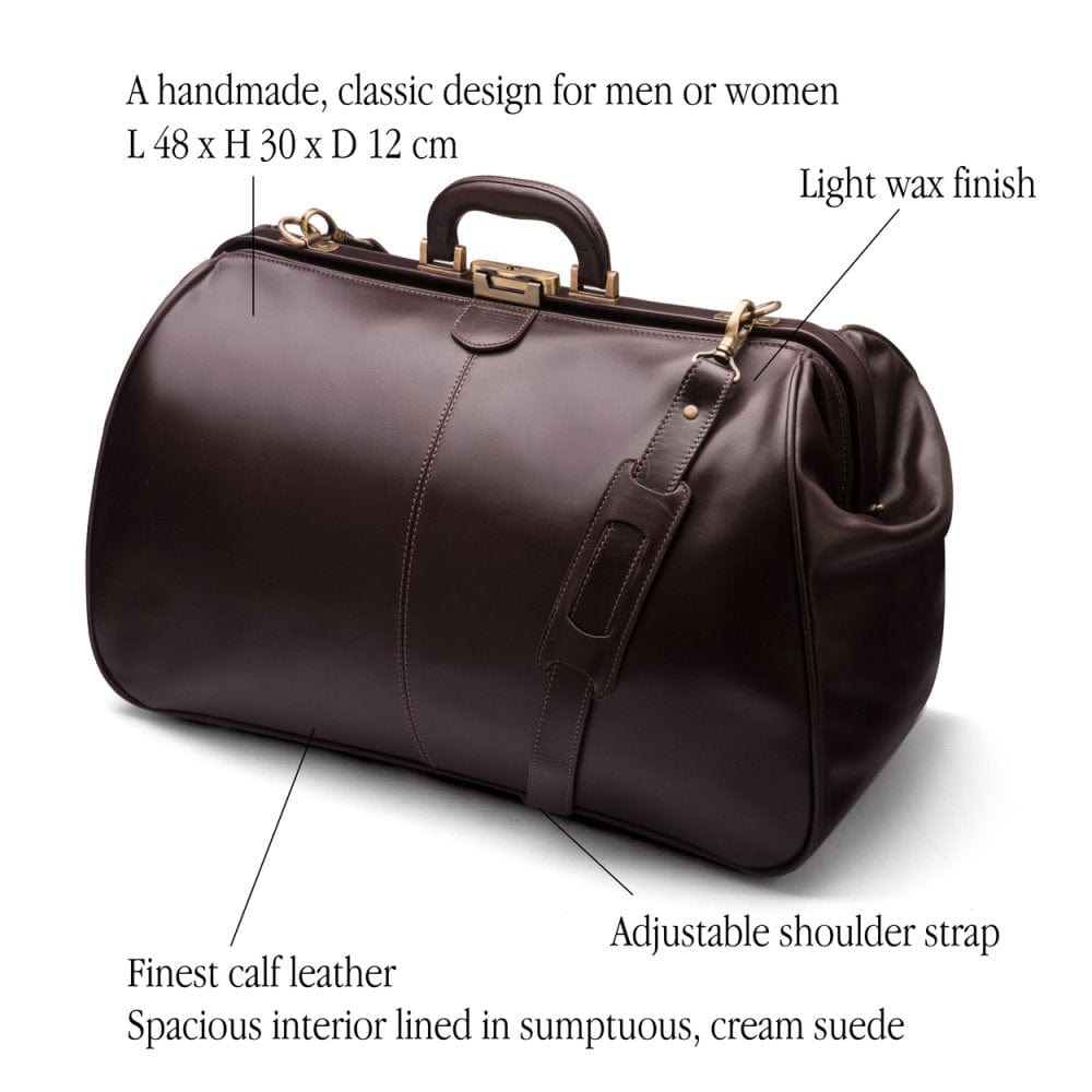 Leather Gladstone Bag, Brown | Travel Bag | SageBrown