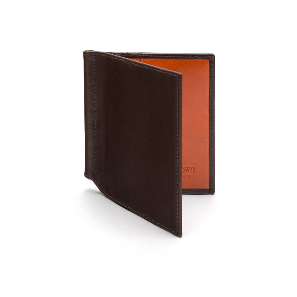 RFID Money Clip Wallet - Brown With Orange