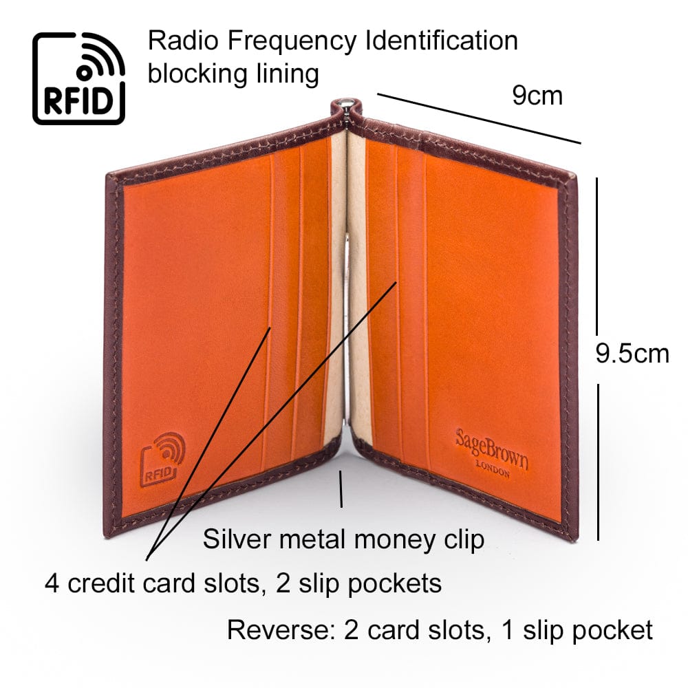 RFID Money Clip Wallet - Brown With Orange