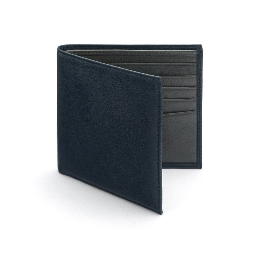 Soft Leather RFID Billfold Wallet With 10 CC - Navy With Grey