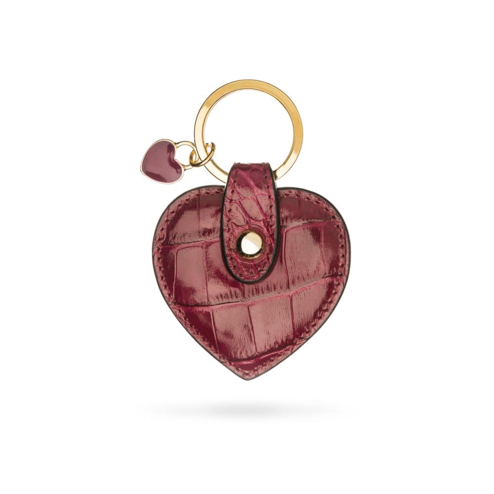 Leather Heart Key Ring, Pink Croc | Key Fobs | SageBrown