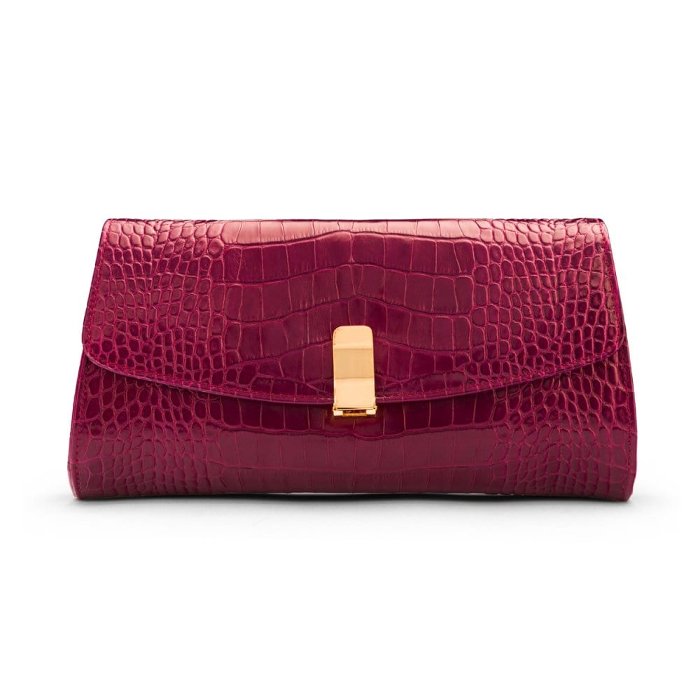 Leather Clutch Bag, Pink Croc | Clutch Bags | SageBrown