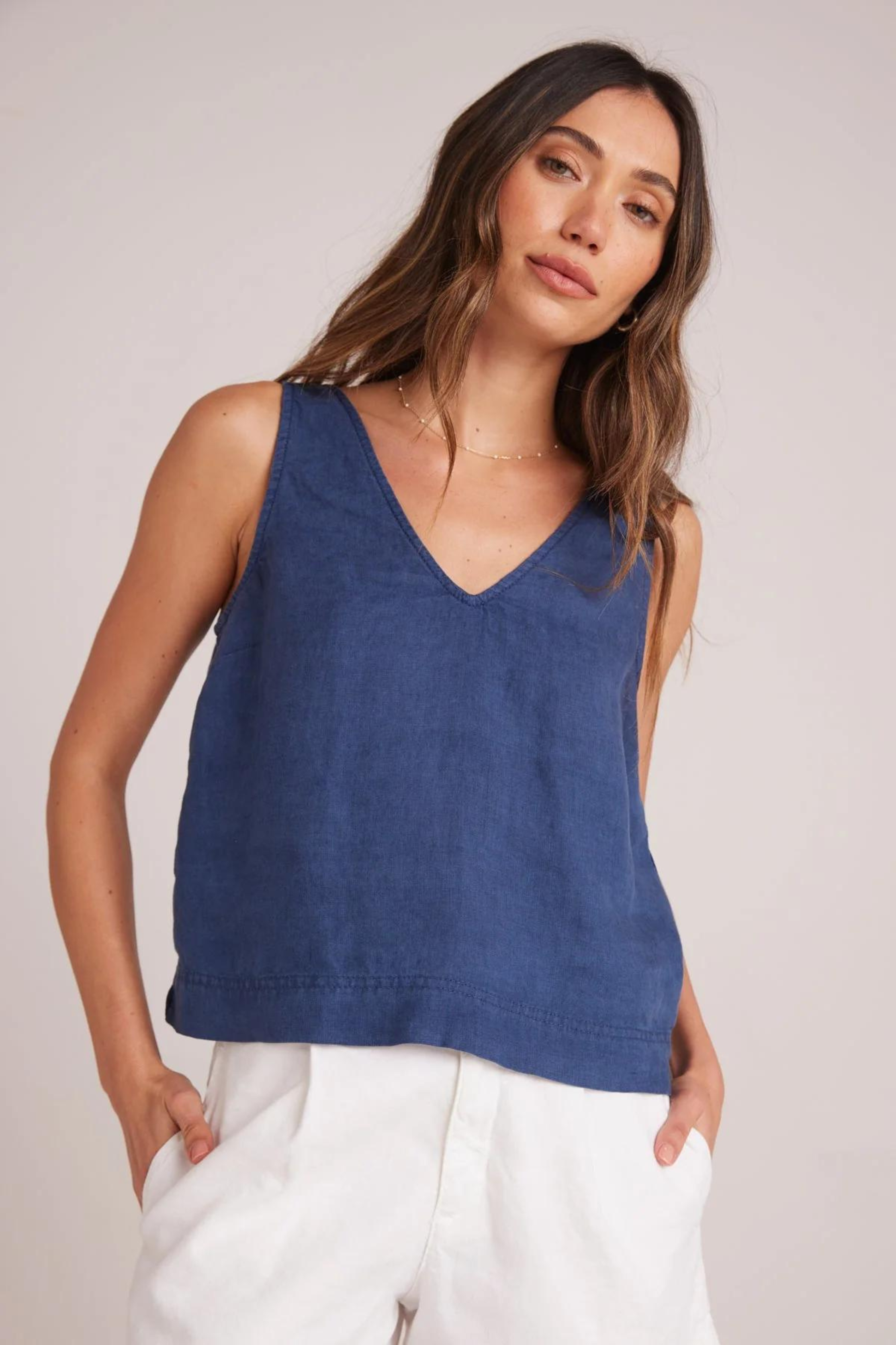 Bella Dahl Sleeveless Button Back V-Neck Tank - Brazilian Navy