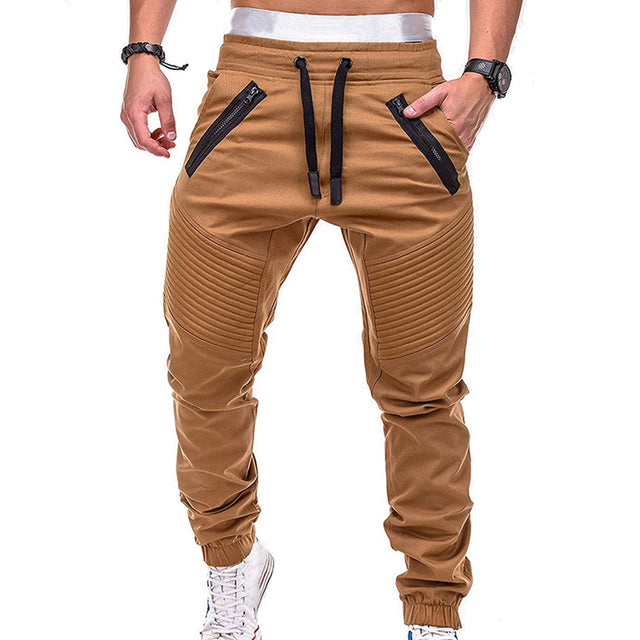 Men Fashion Drawstring Zip Strips Pockets Sports Trousers