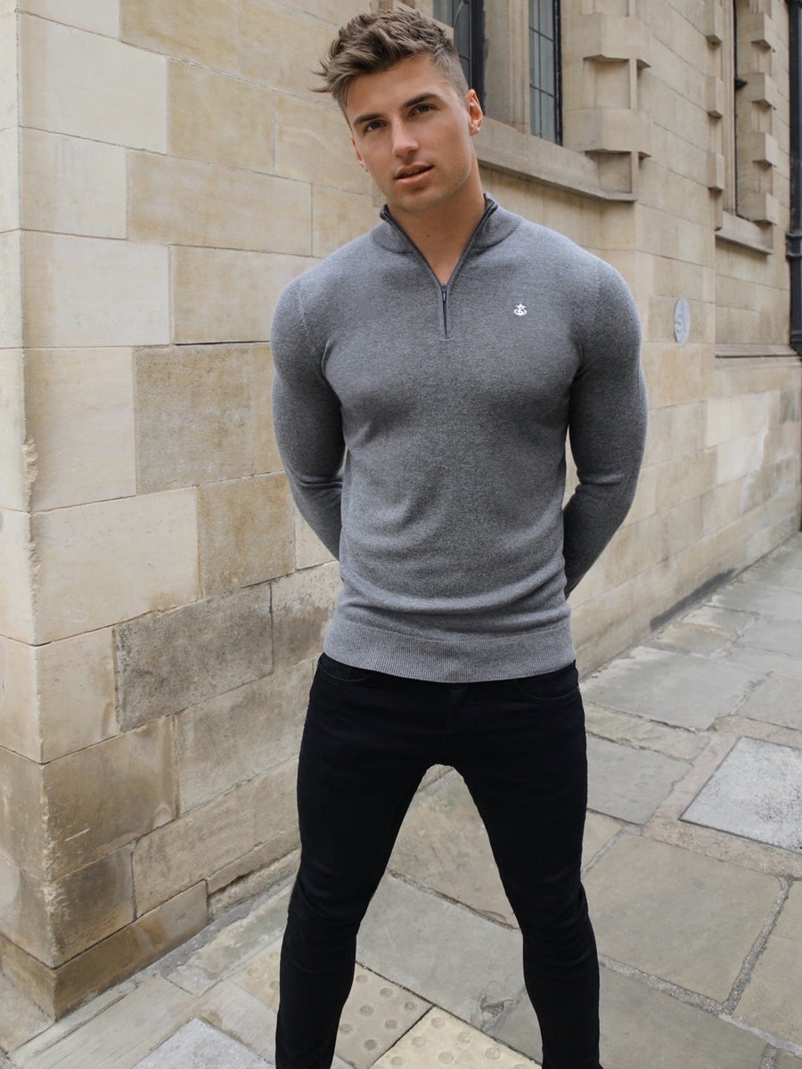 Buy Oxbridge Mens Charcoal Knitted 1/4 Zip Jumper – Blakely Clothing EU