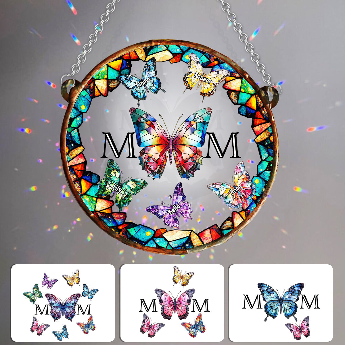 Butterfly Stainglass Mother - Personalized Mother Window Hanging Suncatcher Ornament