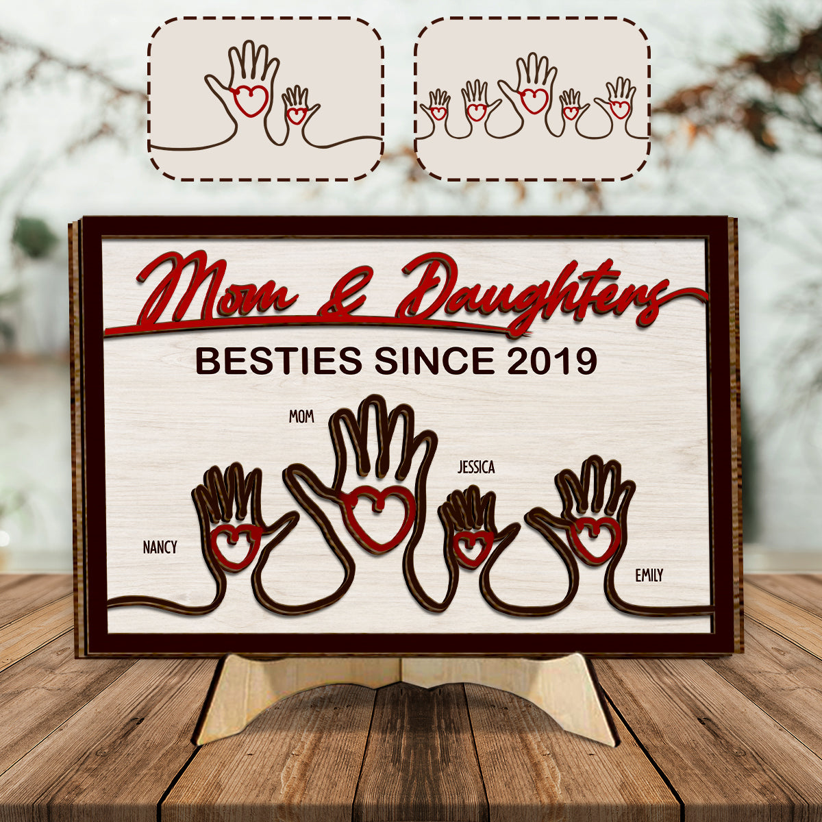 Mother And Children Hands - Personalized Mother 2 Layered Wood Sign / Wood Plaque