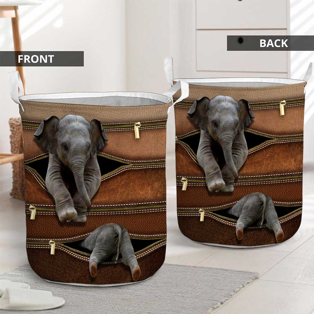 Elephant Leather Pattern Print Elephant Laundry Basket 0622