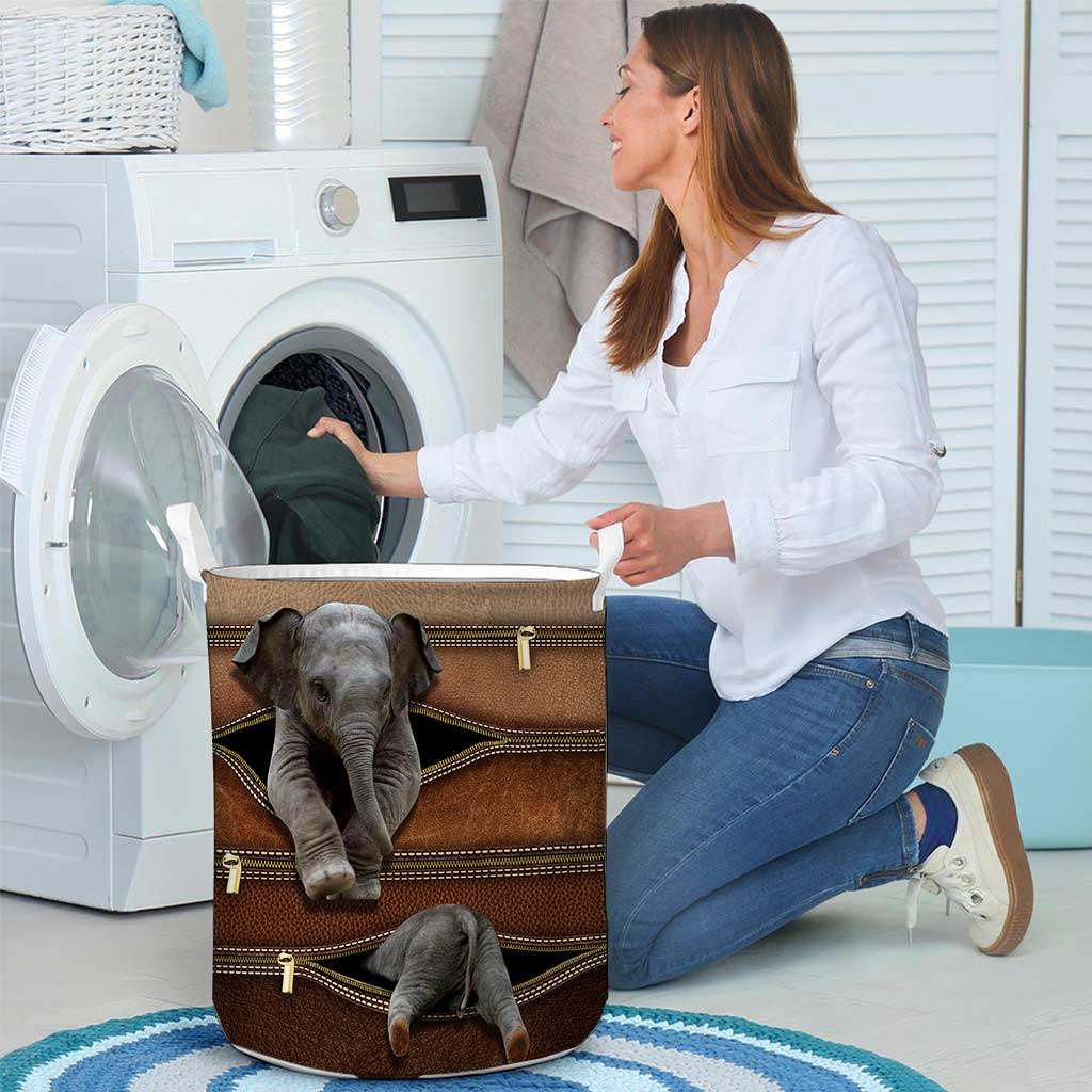 Elephant Leather Pattern Print Elephant Laundry Basket 0622