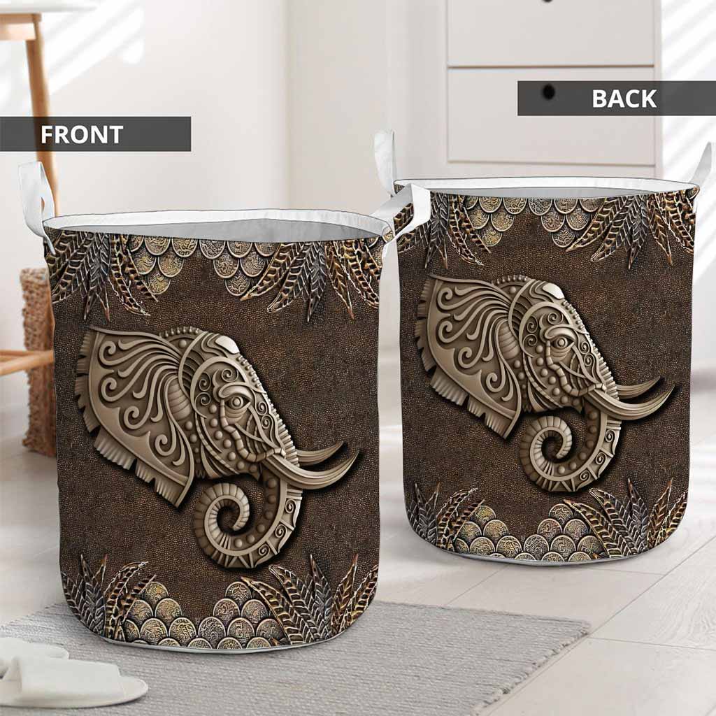 Elephant Metal Pattern Print Elephant Laundry Basket 0622