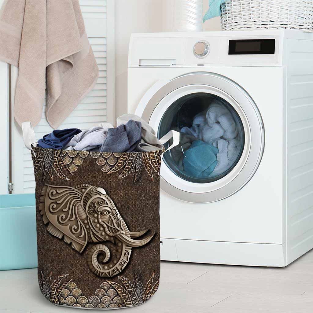Elephant Metal Pattern Print Elephant Laundry Basket 0622