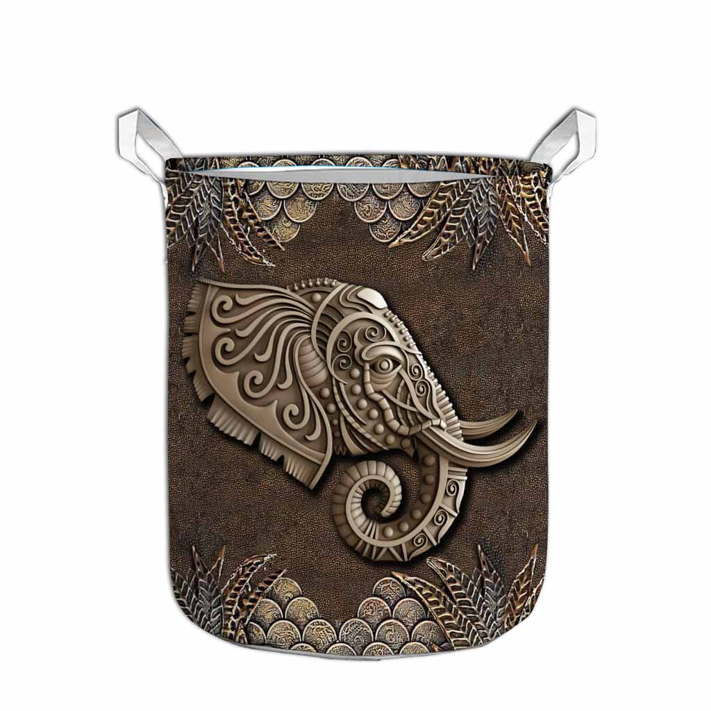 Elephant Metal Pattern Print Elephant Laundry Basket 0622