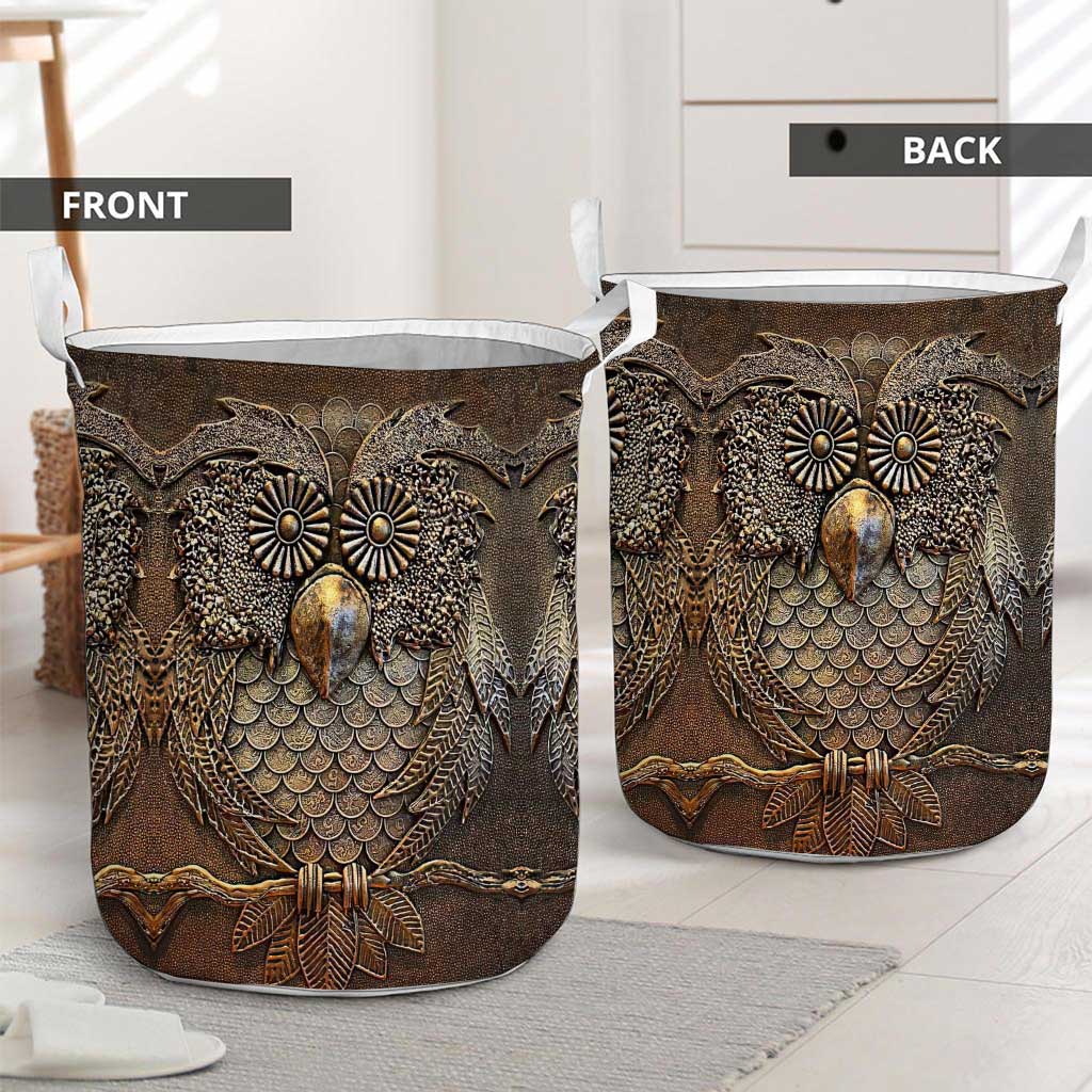 Owl Metal Pattern Print Owl Laundry Basket 0622