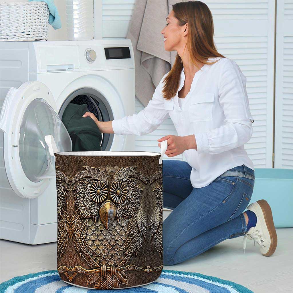 Owl Metal Pattern Print Owl Laundry Basket 0622