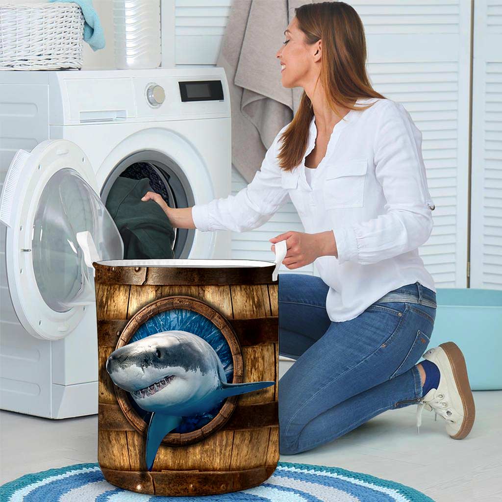 Shark Faux Wood Basket Shark Laundry Basket 0622