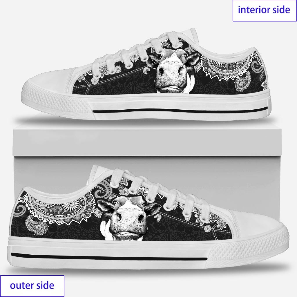 Black And White Cow Cow Low Top Shoes 0622