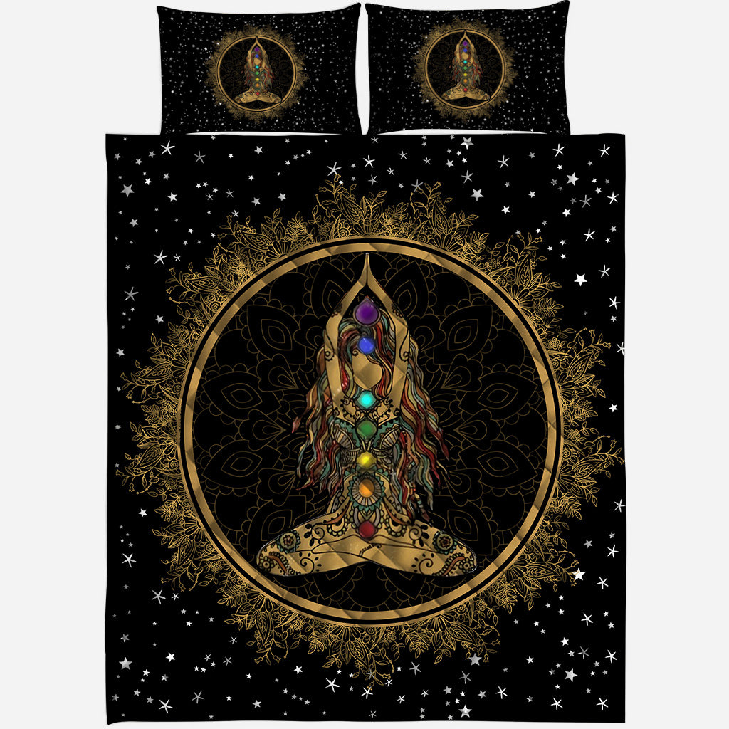 I'm Mostly Peace, Love And Light Galaxy Mandala Yoga Quilt Set 0622