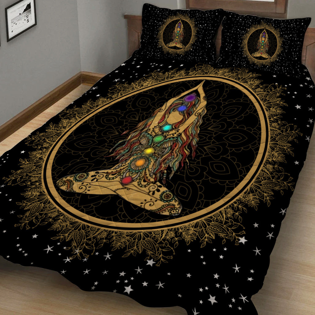 I'm Mostly Peace, Love And Light Galaxy Mandala Yoga Quilt Set 0622